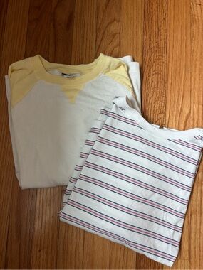 Old Navy Cream Tee with Yellow Raglan & White Striped Tee Set